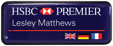 Prestige plastic name badges - Black border and purple background | www.namebadgesinternational.ie